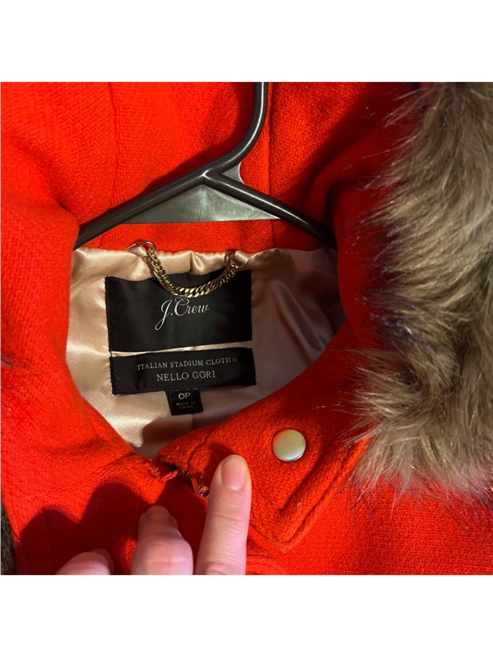 J. Crew Red Pea Coat with Faux Fur Trim - Picture 3 of 3